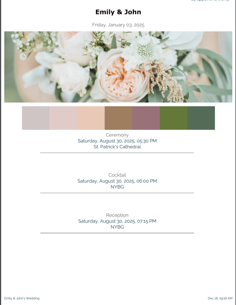 Florist Floral Proposal Location Times Page Template